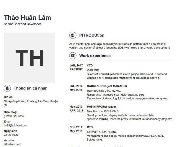 Mẫu CV Senior Backend Developer