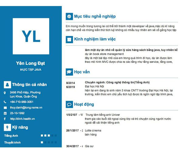 Mẫu CV tHỰC TẬP JAVA