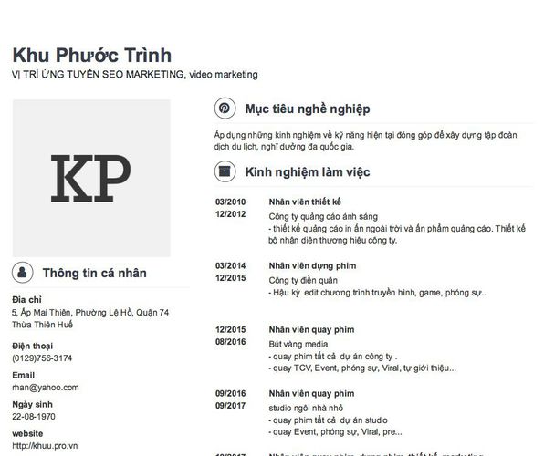 Gợi ý cách viết Mẫu CV tham khảo VỊ TRÍ ỨNG TUYỂN SEO MARKETING, video marketing