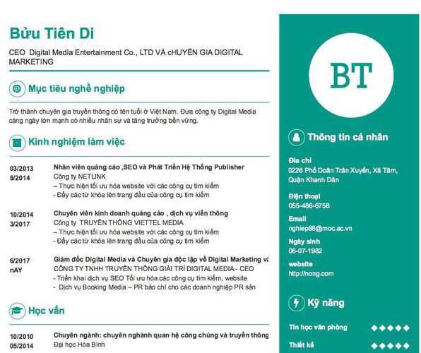 Gợi ý cách viết Mẫu CV tham khảo CEO  Digital Media Entertainment Co., LTD VÀ cHUYÊN GIA DIGITAL MARKETING