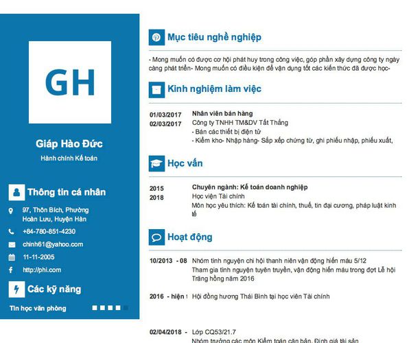 Mẫu CV Hành chính Kế toán