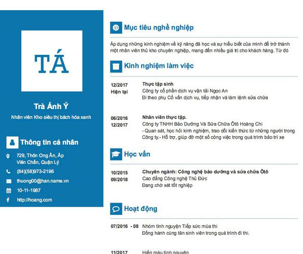 Gợi ý cách viết Mẫu CV tham khảo Nhân viên Kho siêu thị bách hóa xanh