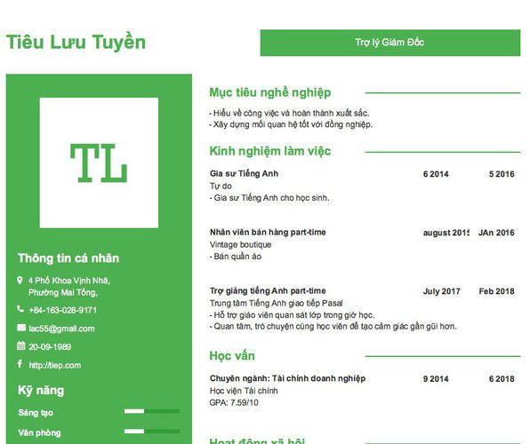 Mẫu CV Trợ lý Giám Đốc