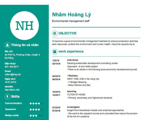 Mẫu CV Environmental management staff