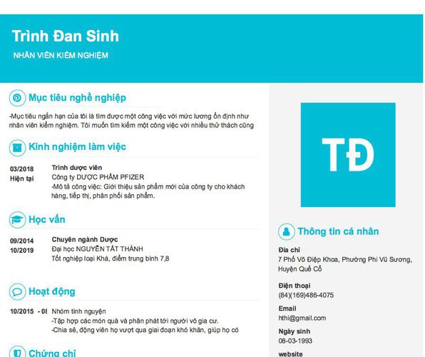 Mẫu CV  NHÂN VIÊN KIỂM NGHIỆM