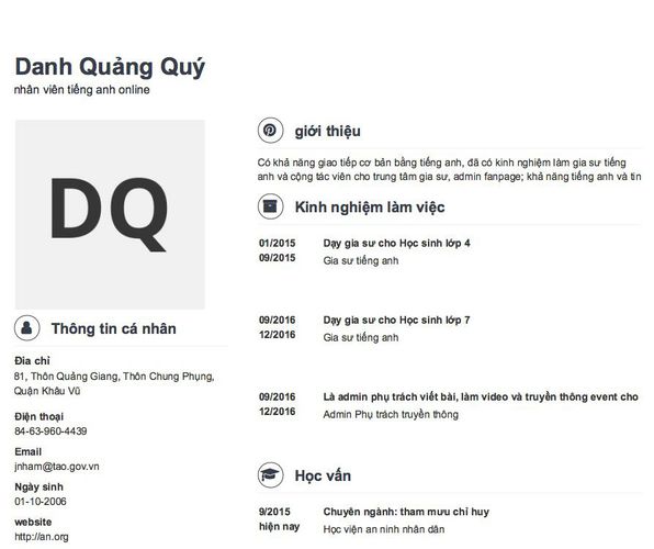 Mẫu CV nhân viên tiếng anh online