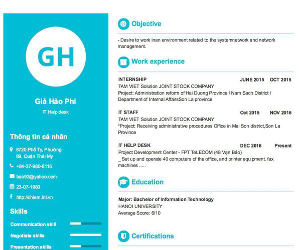 Mẫu CV IT Help desk