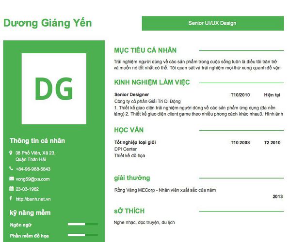 Mẫu CV Senior UI/UX Design