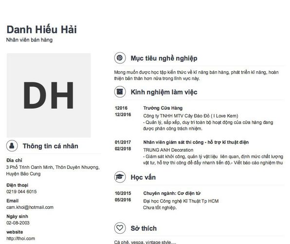 Mẫu CV Nhân viên bán hàng