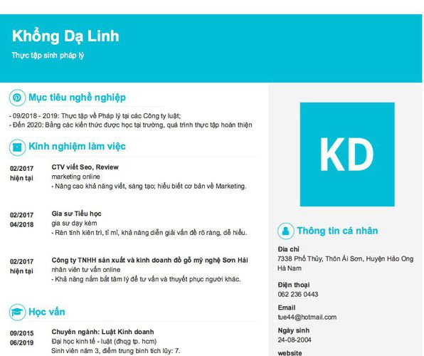 Mẫu CV Thực tập sinh pháp lý