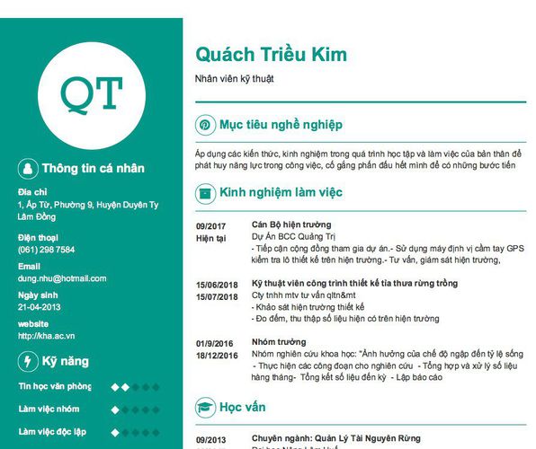 Mẫu CV Nhân viên kỹ thuật