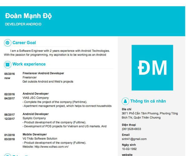 Gợi ý cách viết Mẫu CV tham khảo DEVELOPER ANDROID