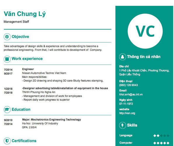 Mẫu CV Management Staff