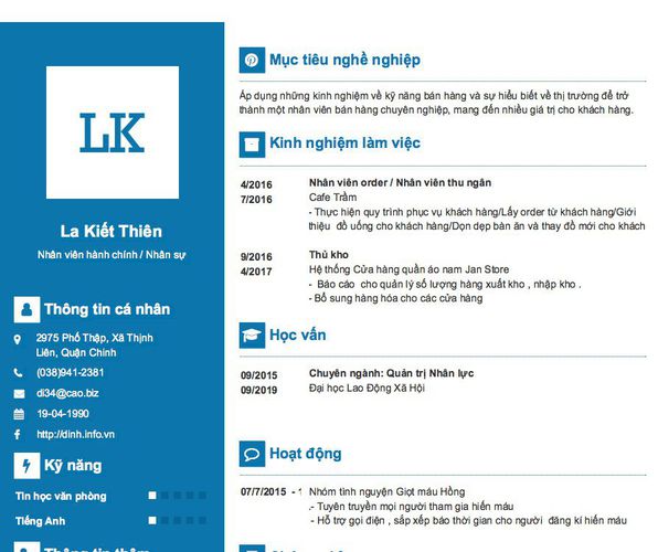 Mẫu CV Nhân viên hành chính / Nhân sự