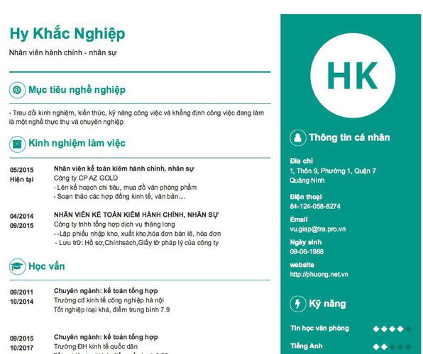 Mẫu CV Nhân viên hành chính - nhân sự