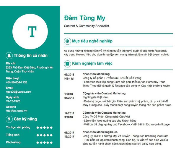 Mẫu CV Content & Community Specialist