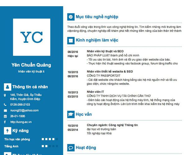 Mẫu CV Nhân viên kỹ thuật it