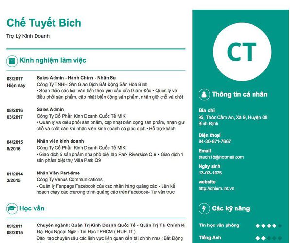 Mẫu CV Trợ Lý Kinh Doanh