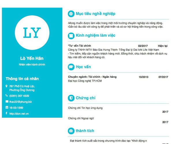 Mẫu CV Nhân viên hành chính