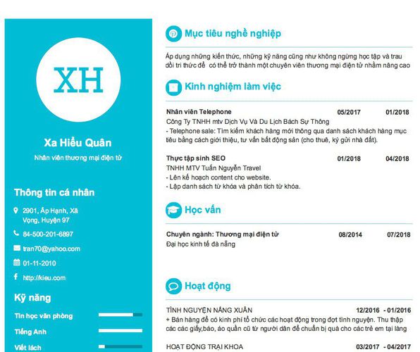 Mẫu CV Nhân viên thương mại điện tử