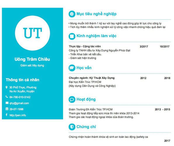 Mẫu CV Giám sát Xây dựng