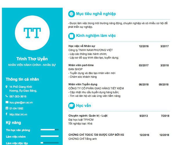 Mẫu CV NHÂN VIÊN HÀNH CHÍNH - NHÂN SỰ