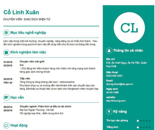 Mẫu CV CHUYÊN VIÊN  GIAO DỊCH ĐIỆN TỬ