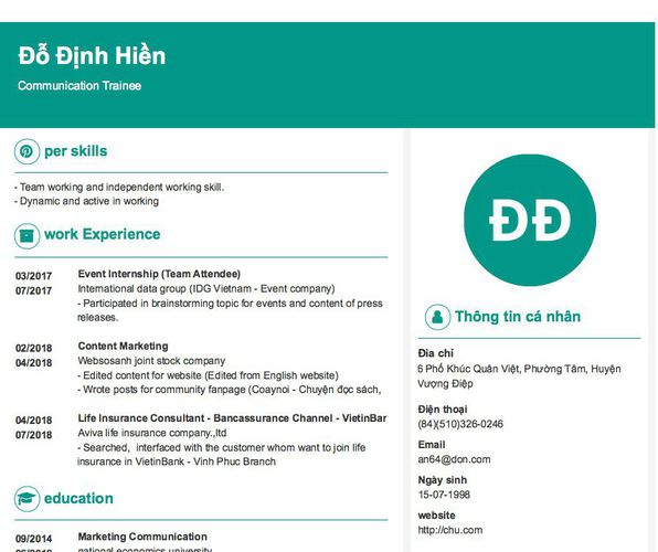 Mẫu CV Communication Trainee