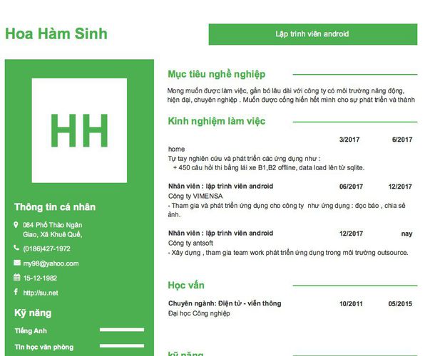 Mẫu CV Lập trình viên android