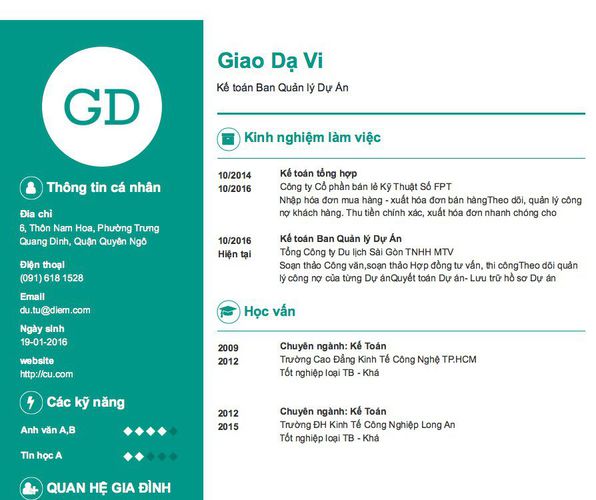 Mẫu CV Kế toán Ban Quản lý Dự Án