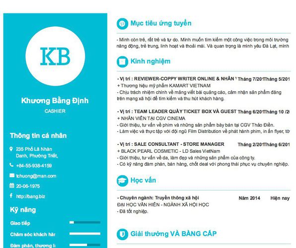 Mẫu CV CASHIER