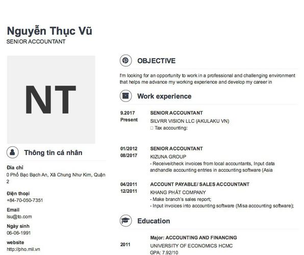 Mẫu CV SENIOR ACCOUNTANT