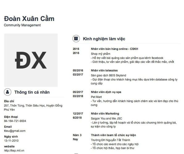 Mẫu CV Community Management