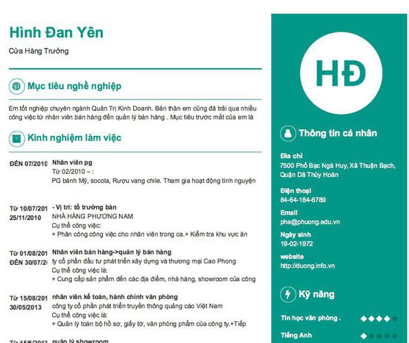 Mẫu CV Cửa Hàng Trưởng