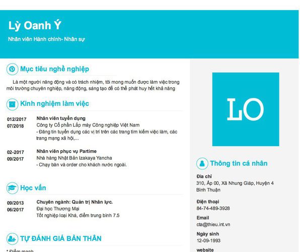 Mẫu CV Nhân viên Hành chính- Nhân sự