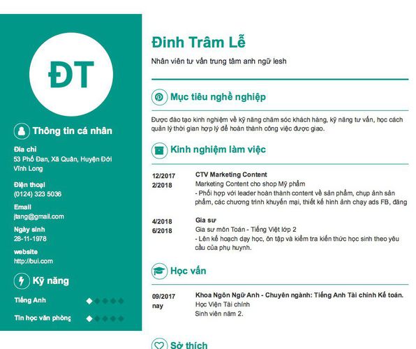 Gợi ý cách viết Mẫu CV tham khảo Nhân viên tư vấn trung tâm anh ngữ lesh