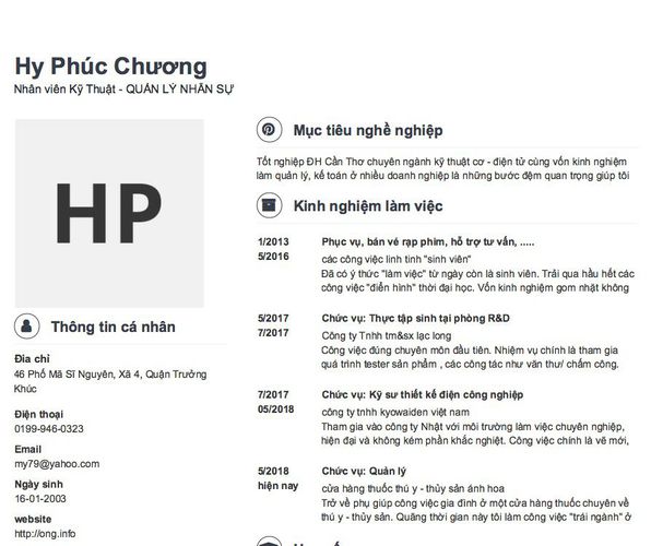 Mẫu CV Nhân viên Kỹ Thuật - QUẢN LÝ NHÂN SỰ