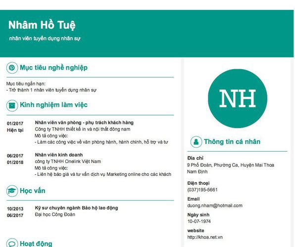 Gợi ý cách viết Mẫu CV tham khảo  nhân viên tuyển dụng nhân sự