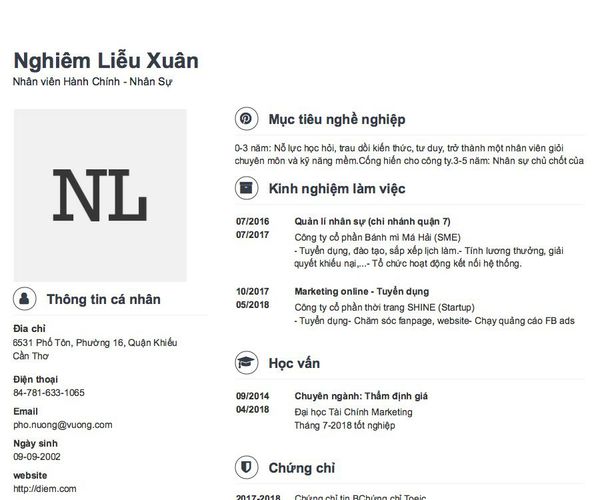 Mẫu CV Nhân viên Hành Chính - Nhân Sự