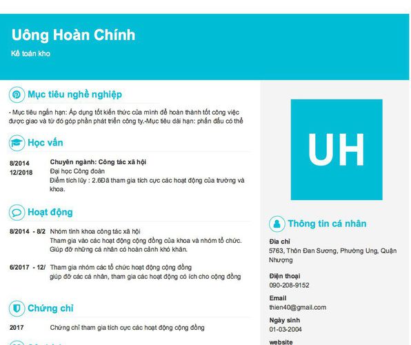 Mẫu CV Kế toán kho