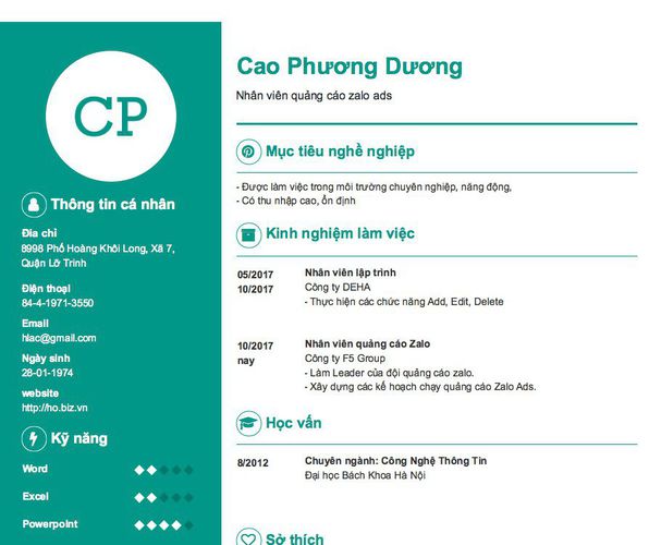 Gợi ý cách viết Mẫu CV tham khảo Nhân viên quảng cáo zalo ads