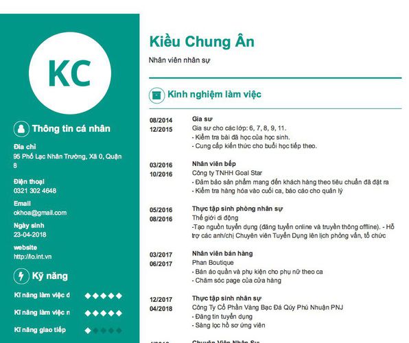 Mẫu CV Nhân viên nhân sự
