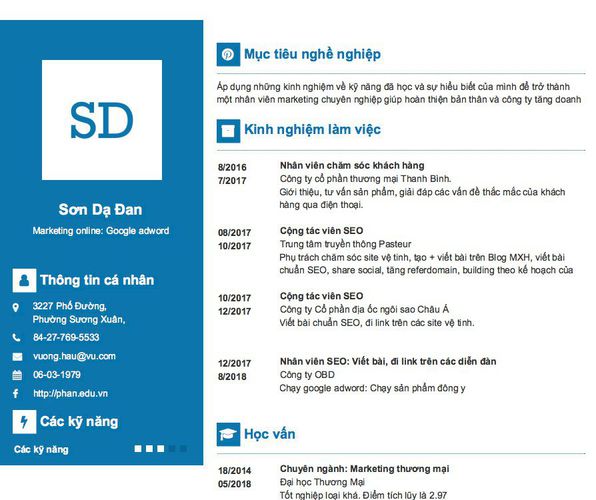 Mẫu CV Marketing online: Google adword