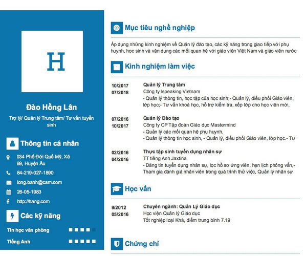 Gợi ý cách viết Mẫu CV tham khảo Trợ lý/ Quản lý Trung tâm/ Tư vấn tuyển sinh