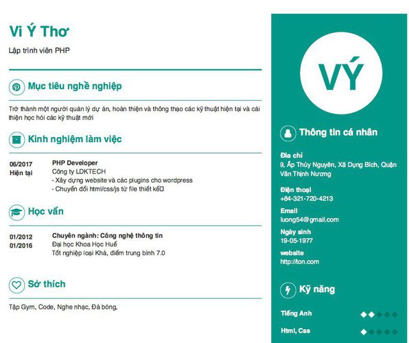Mẫu CV Lập trình viên PHP