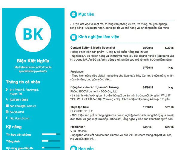 Mẫu CV Marketer/content editor/media specialist/copywriter/pr