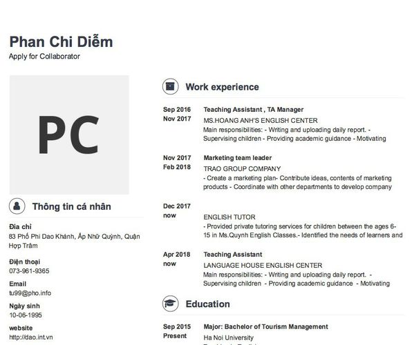 Mẫu CV Apply for Collaborator