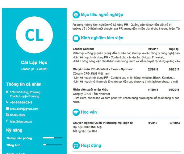Mẫu CV Leader  pr  - Content