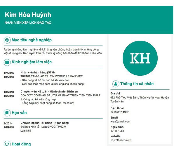 Mẫu CV NHÂN VIÊN XẾP LỊCH ĐÀO TẠO