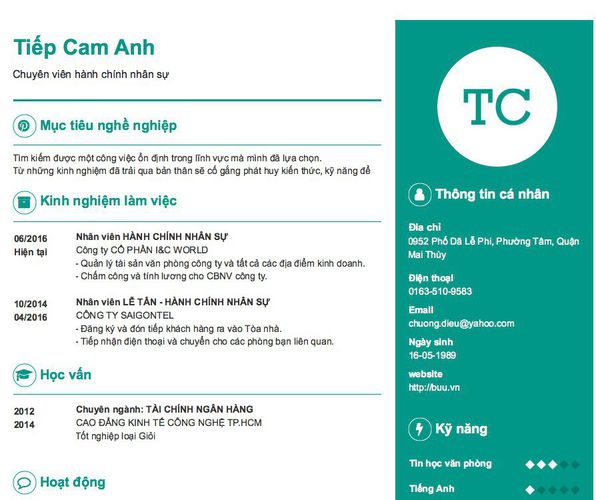 Gợi ý cách viết Mẫu CV tham khảo Chuyên viên hành chính nhân sự